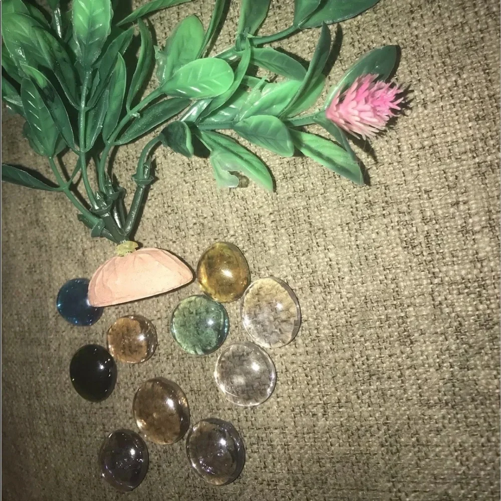 Aquarium Decor Fish Tank Ornament Green Plant Flower & Colored Marbles Pebbles